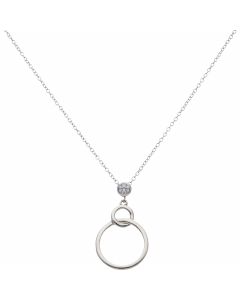 New Sterling Silver Cubic Zirconia Double Circle 16-18" Necklace