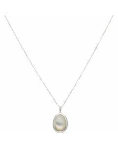 New Sterling Silver Mother Of Pearl Oval Pendant & 16-18" Chain