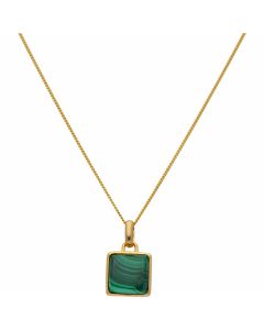 New Silver & Gold Plated Malachite Pendant & 18" Chain Necklace