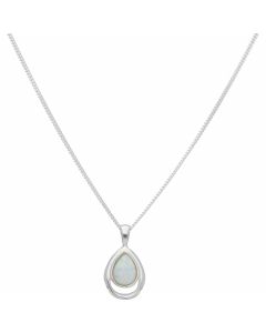 New Sterling Silver Cultured Opal Pendant & 18" Chain Necklace