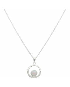 New Sterling Silver Cultured Opal & Cubic Zirconia 18" Necklace