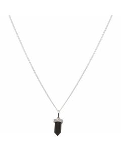 New Sterling Silver Black Obsidian Pendant & 18" Chain Necklace
