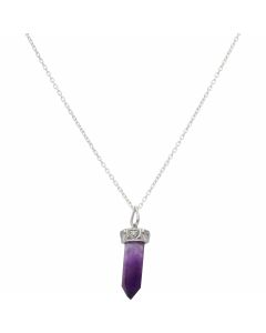 New Sterling Silver Amethyst Crystal Pendant & 18" Necklace