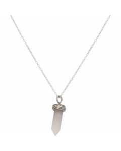 New Sterling Silver Rose Quartz Crystal Pendant & 18" Necklace