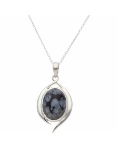 New Sterling Silver Snowflake Obsidian & 18" Chain Necklace