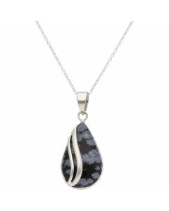 New Sterling Silver Snowflake Obsidian & 18" Chain Necklace