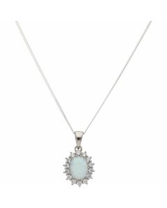 New Sterling Silver Cultured Opal & Cubic Zirconia & 18" Chain
