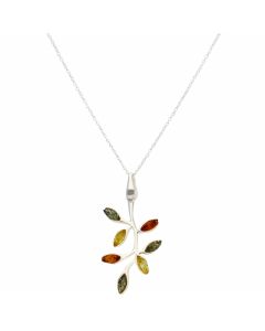 New Sterling Silver Amber Leaf Drop Pendant & 18" Necklace