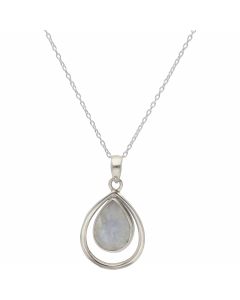 New Sterling Silver Rainbow Moonstone Pendant & 18" Necklace