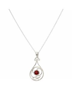 New Sterling Silver Art Nouveau Style Garnet & 18" Necklace