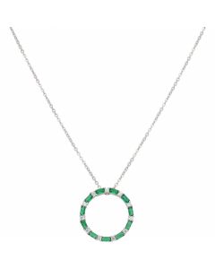 New Sterling Silver Green Gem Set Circle Adjust 16-18" Necklace