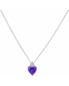 New Sterling Silver Purple Cubic Zirconia Heart & 18" Necklace
