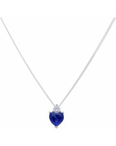 New Sterling Silver Blue Cubic Zirconia Heart & 18" Necklace