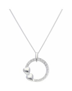 New Sterling Silver Cubic Zirconia Double Heart & 18" Necklace