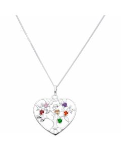 New Sterling Silver Multi-Colour Gem Set Tree Of Life 18" Chain