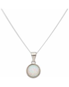 New Sterling Silver Synthetic Opal Pendant & Chain Necklace