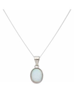 New Sterling Silver Synthetic Opal Pendant & 18" Chain Necklace