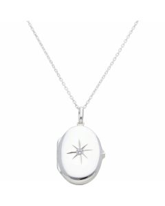 New Sterling Silver Gem Set Oval Locket & 18" Chain Necklace