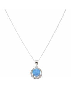 New Sterling Silver Synthetic Opal & Cubic Zirconia 18" Necklace