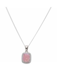 New Sterling Silver Pink Synthetic Opal & Gem Stone Necklace