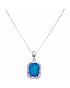 New Sterling Silver Blue Synthetic Opal & Gem Stone Necklace