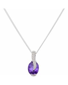 New Sterling Silver Purple Cubic Zirconia Pendant & 18" Necklace
