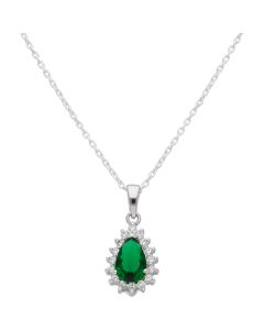 New Sterling Silver Green & White Cubic Zirconia  & 18" Necklace