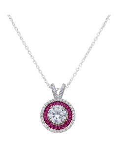 New Sterling Silver Red Cubic Zirconia Pendant & 18" Necklace