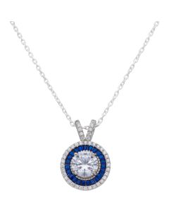 New Sterling Silver Blue Cubic Zirconia Pendant & 18" Necklace