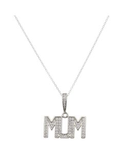 New Sterling Silver Cubic Zirconia Mum Pendant & 18" Necklace