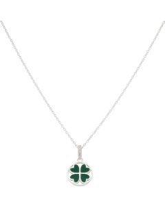 New Sterling Silver Green Four-Leaf Clover Pendant & 18" Chain