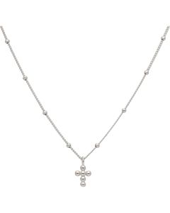 New Sterling Silver Beaded Curb Chain & Ting Bead Cross Necklace