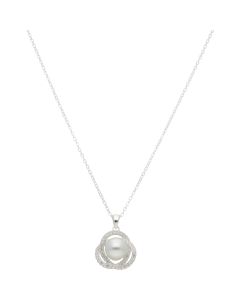 New Silver Simulated Pearl & Cubic Zirconia 18-20" Necklace