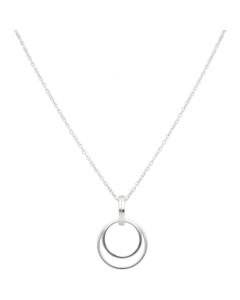 New Sterling Silver Double Circle Pendant & 18" Chain Necklace