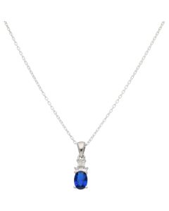 New Sterling Silver Blue Cubic Zitconia Pendant & 18" Necklace