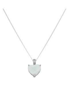 New Sterling Silver Synthetic Opal Heart Pendant & 18" Necklace