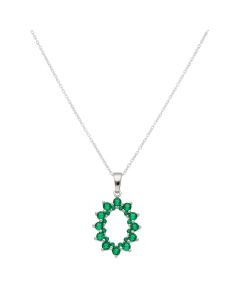 New Sterling Silver Green Cubic Zirconia Oval & 18" Necklace