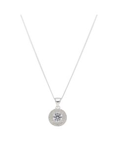 New Sterling Silver Cubic Zirconia Double Halo 18" Necklace