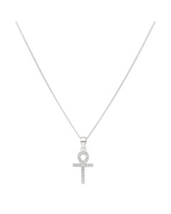 New Sterling Silver Cubic Zirconia Ankh Cross & 18" Necklace