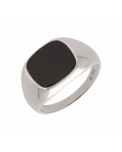 New Sterling Silver Black Onyx Cushion Shaped Signet Ring
