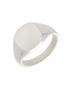 New Sterling Silver Polished Cushion Shaped Signet Ring