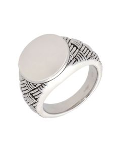 New Sterling Silver Round Woven Pattern Signet Ring