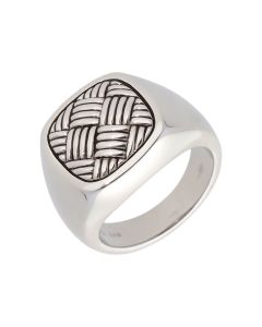 New Sterling Silver Cushion Shaped Woven Pattern Signet Ring