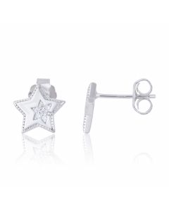 New Sterling Silver Cubic Zirconia Star Stud Earrings