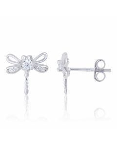 New Sterling Silver Stone Set Dragonfly Stud Earrings
