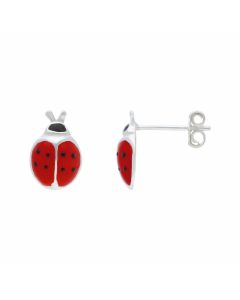 New Sterling SIlver Red Enaamel Ladybug Stud Earrings