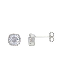 New Sterling Silver Cubic Zirconia Cushion Shaped Stud Earrings