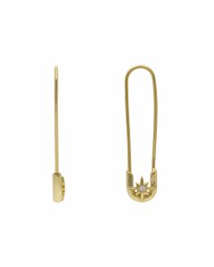 New Gold Plated Sterling Silver Star Safety Pin Earrings