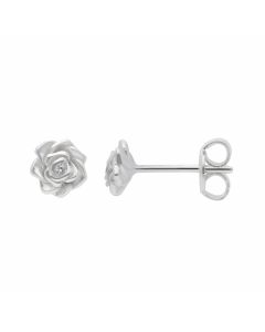 New Sterling Silver Cubic Zirconia Rose Stud Earrings