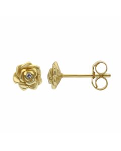 New Gold Plated Silver Cubic Zriconia Rose Stud Earrings